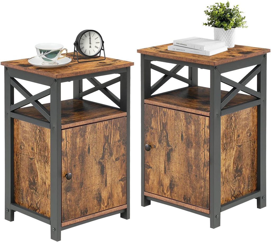 Antique Black Set of 2 End Side Table with Storage Cabinet B747