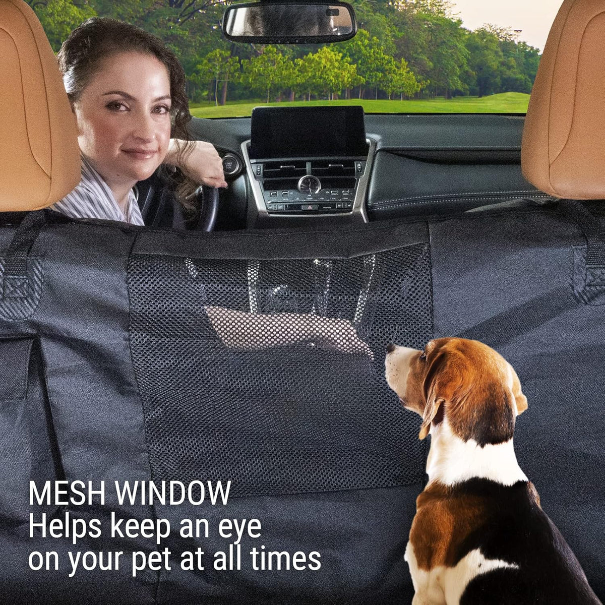 Heavy Duty Dog Hammock Bench Seat Cover with See-Thru Mesh Window, Waterproof, Pack of 2 Y4118