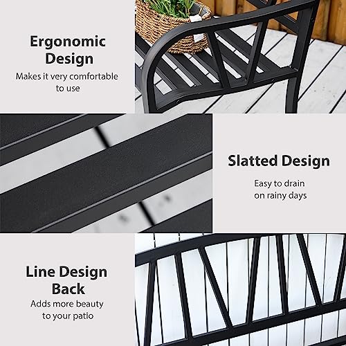 Black Metal Garden Bench with Slatted Seat M723