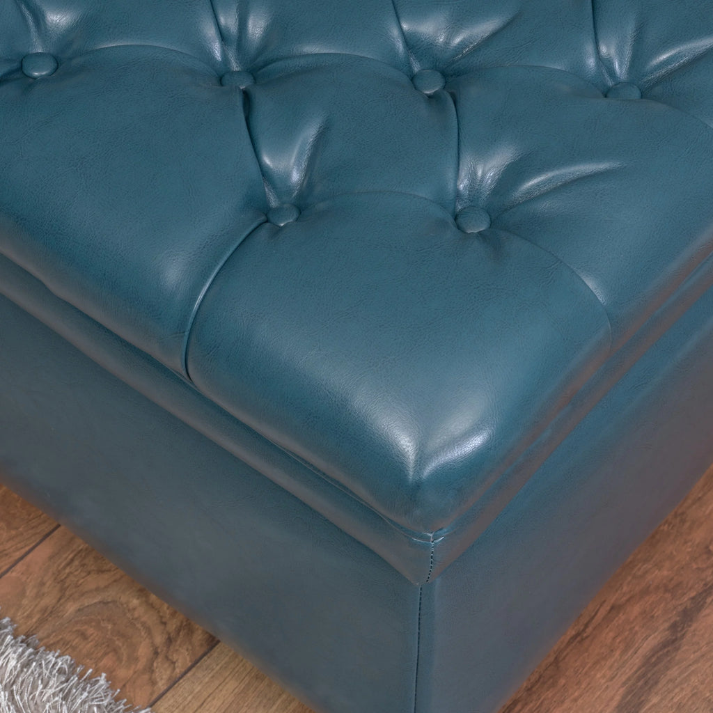 Teal Faux Leather Storage Ottoman P366060