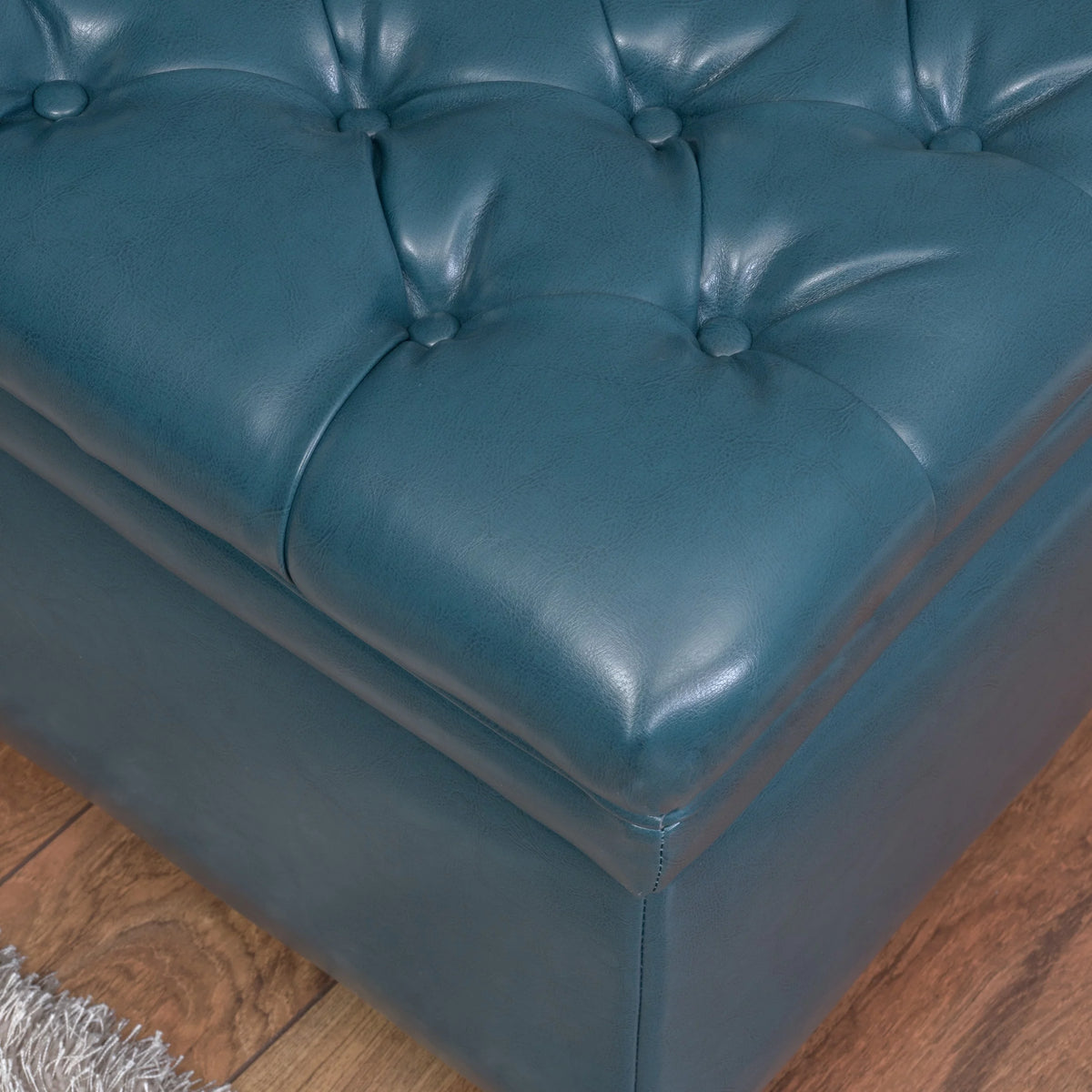 Teal Faux Leather Storage Ottoman P366060