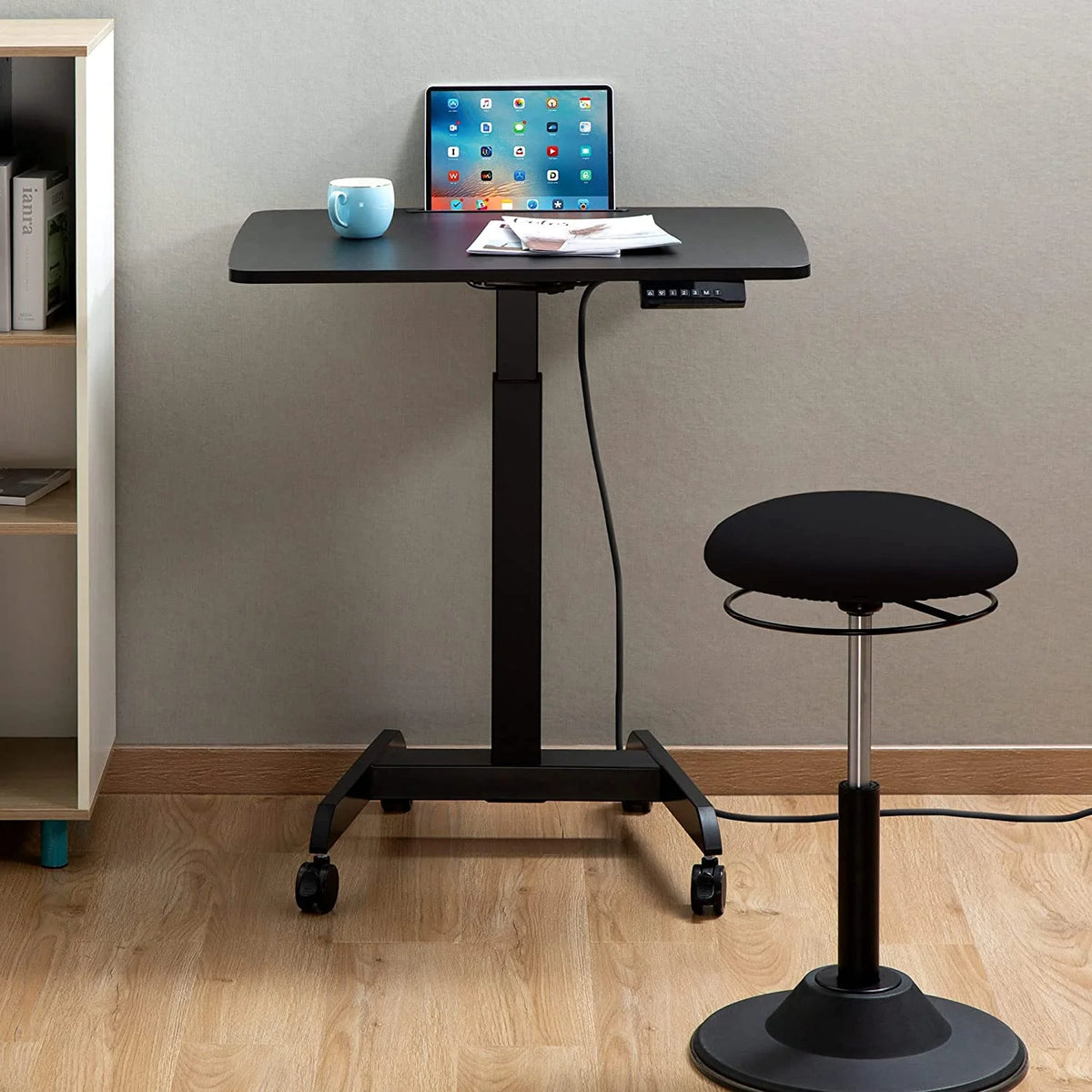 Extra Large Height Adjustable Rolling Electric Podium Desk with Wheels, Black O3162