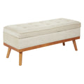 Linen Beige Fabric Storage Bench with Light Espresso Legs M28875