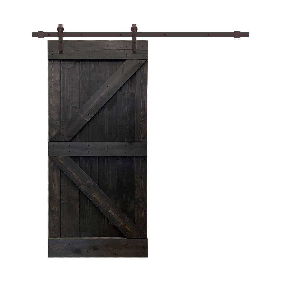 Charcoal Black Stained Wood Interior Sliding Barn Door with Hardware Kit O350