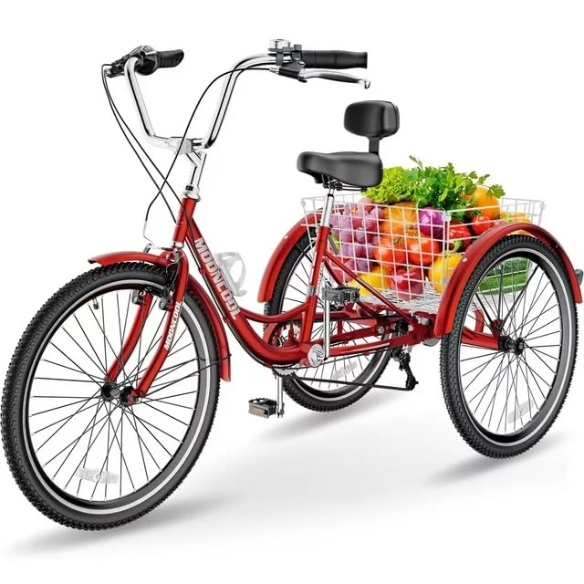 Adult Tricycles 7 Speed 20/24/26 Inch Three Wheel Bike Cruiser Trike with Low-Step Through Frame Large Basket Z788628