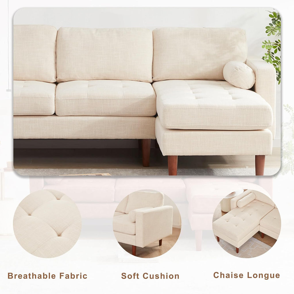 Beige Linen L Shaped Sectional Sofa with Reversible Chaise U822