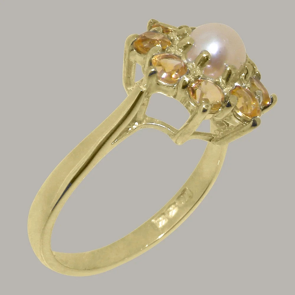 14k Yellow Gold Cultured Pearl & Citrine Womens Ring D83667