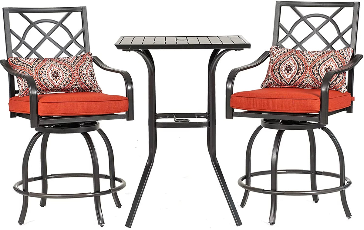 3 Pieces Outdoor Bar Set Metal Swivel Chairs and Steel Slat Square Table O516734