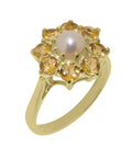 14k Yellow Gold Cultured Pearl & Citrine Womens Ring D83667