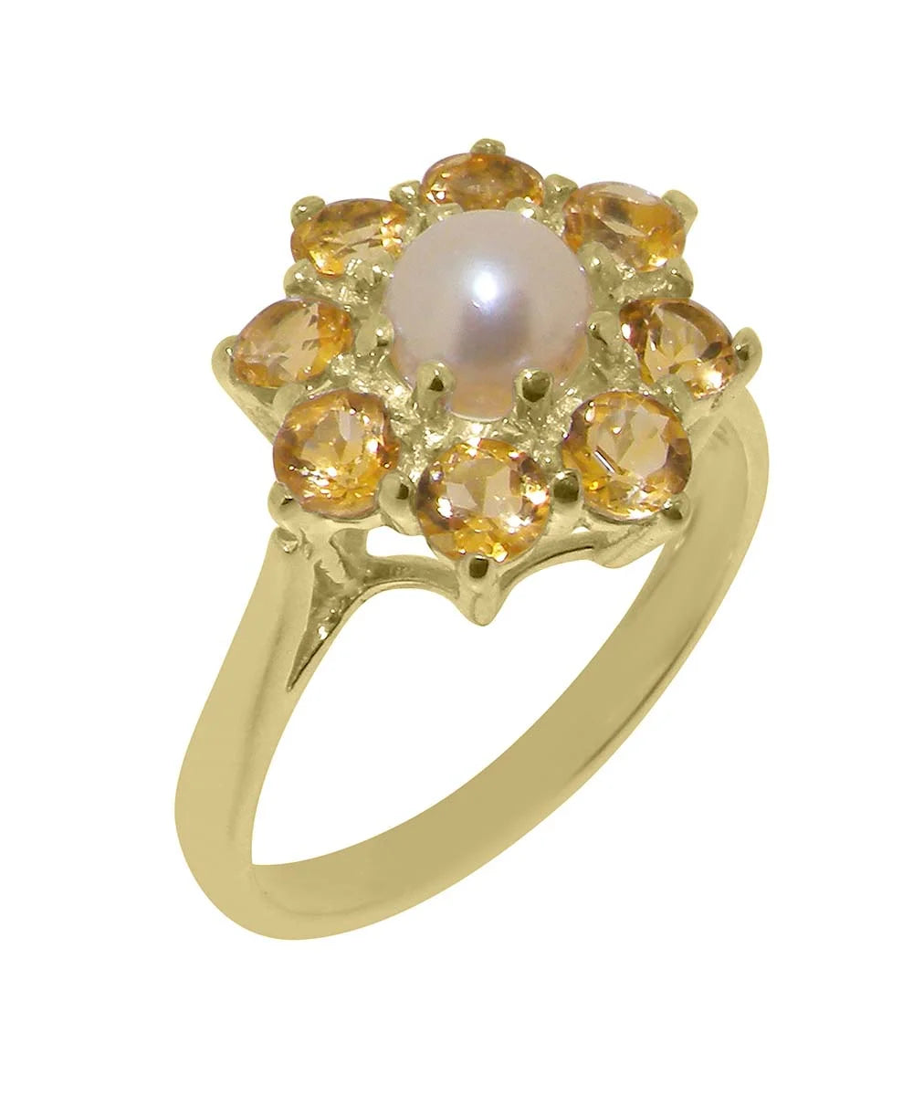 14k Yellow Gold Cultured Pearl & Citrine Womens Ring D83667