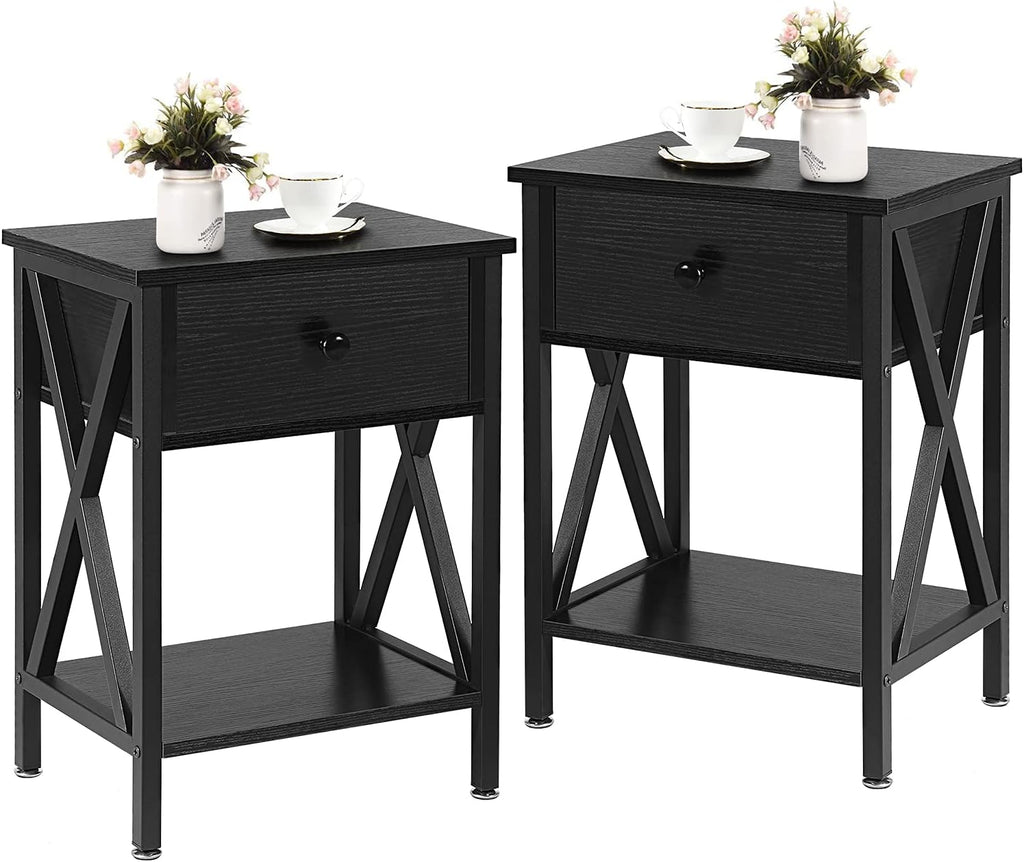 Antique Black Set of 2 End Side Table with Storage Cabinet B747