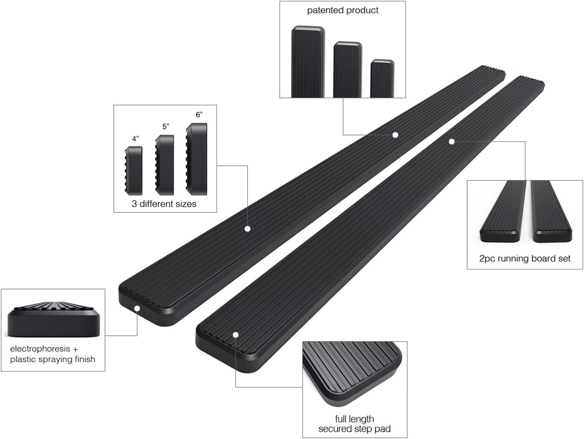6in Black Running Boards T937