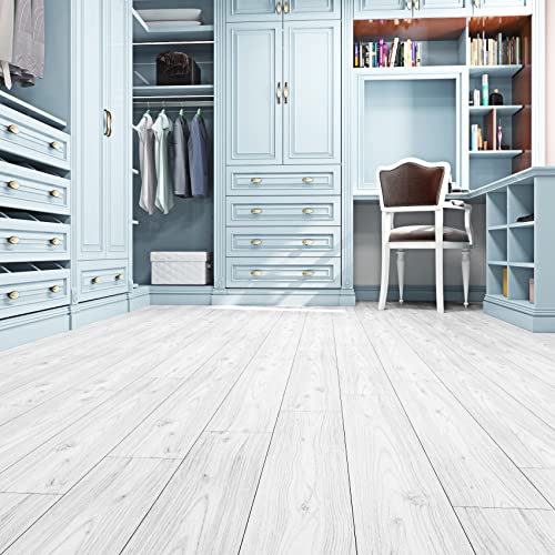 6"x36" 15pcs Natural Wood Peel and Stick Vinyl Floor Tile White Waterproof U6672