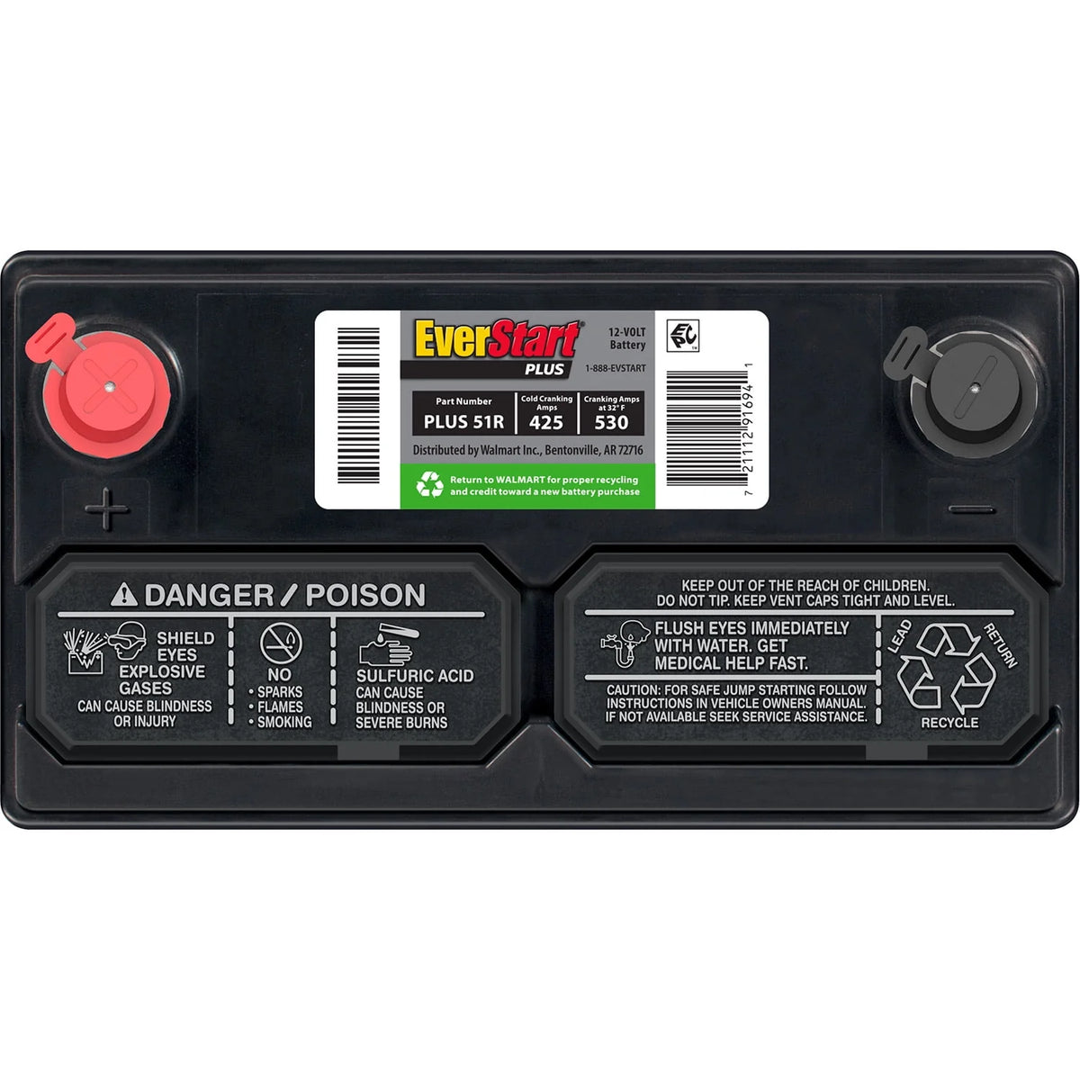 Lead Acid Automotive Battery, Group Size 51R 12 Volt, 425 CCA M352107