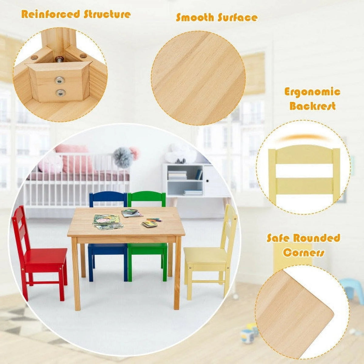 Kids 5 Pieces Wooden Table and Chair Set F5079
