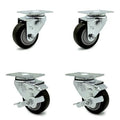 3 inch Black Polyurethane Swivel Top Plate Caster Set with 2 Brakes J761802