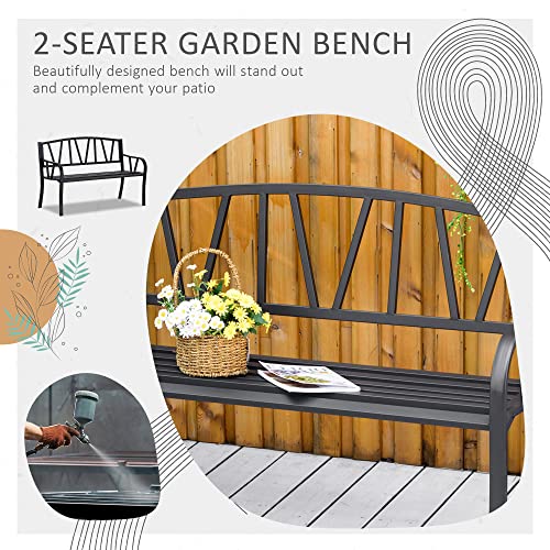 Black Metal Garden Bench with Slatted Seat M723