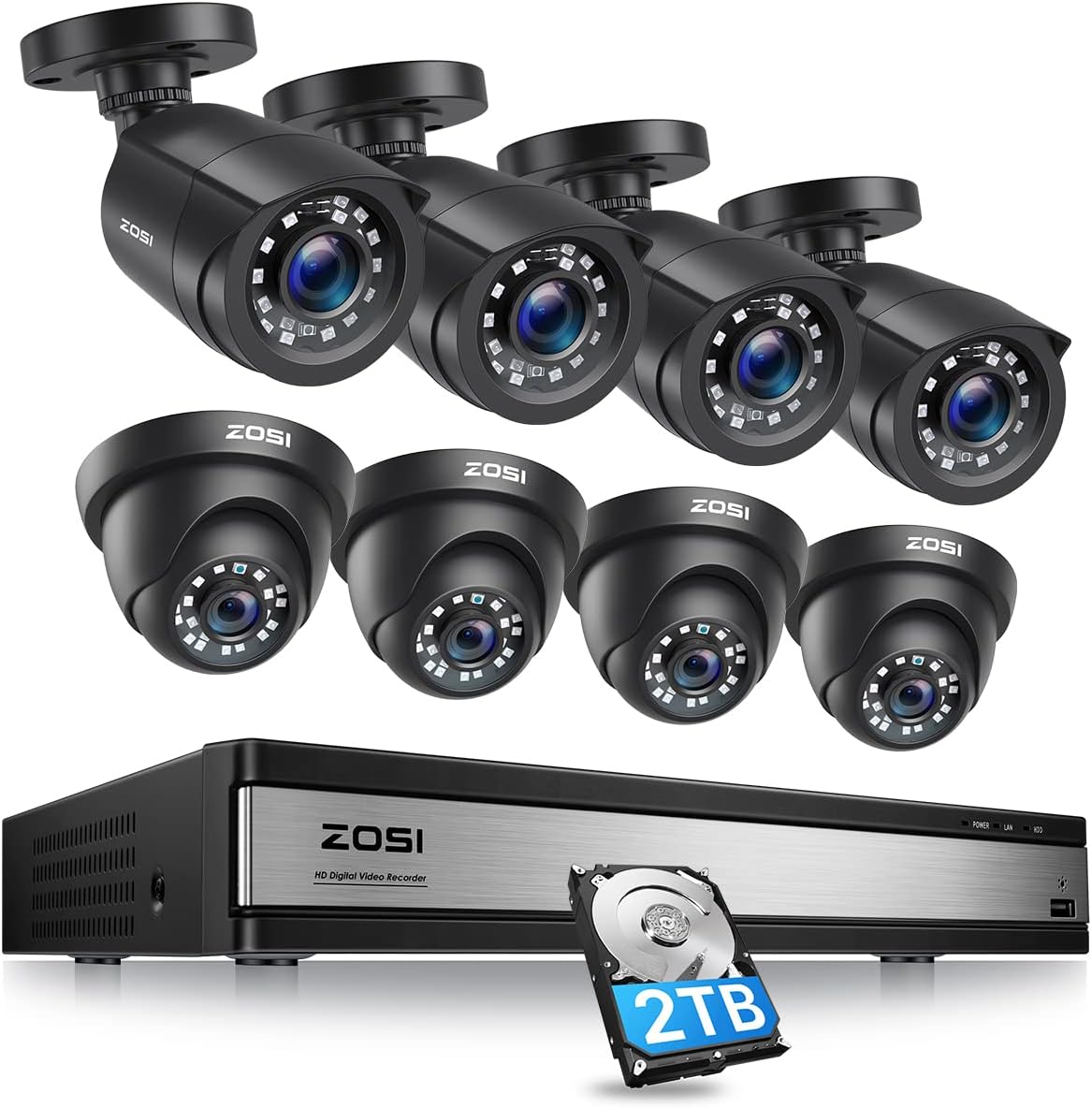 16CH 1080P Security Camera System with 2TB Hard Drive, 8PCS 1080P Outdoor Indoor Surveillance Cameras, 80ft Night Vision L3679