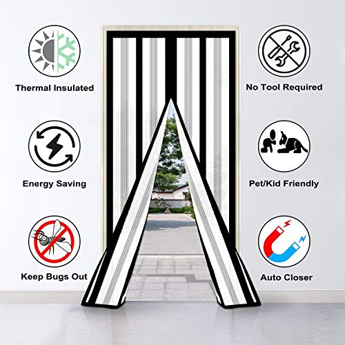 Insulated Magnetic Thermal Door Curtain, Black, Fits Doors up to 36" x 82" N516260