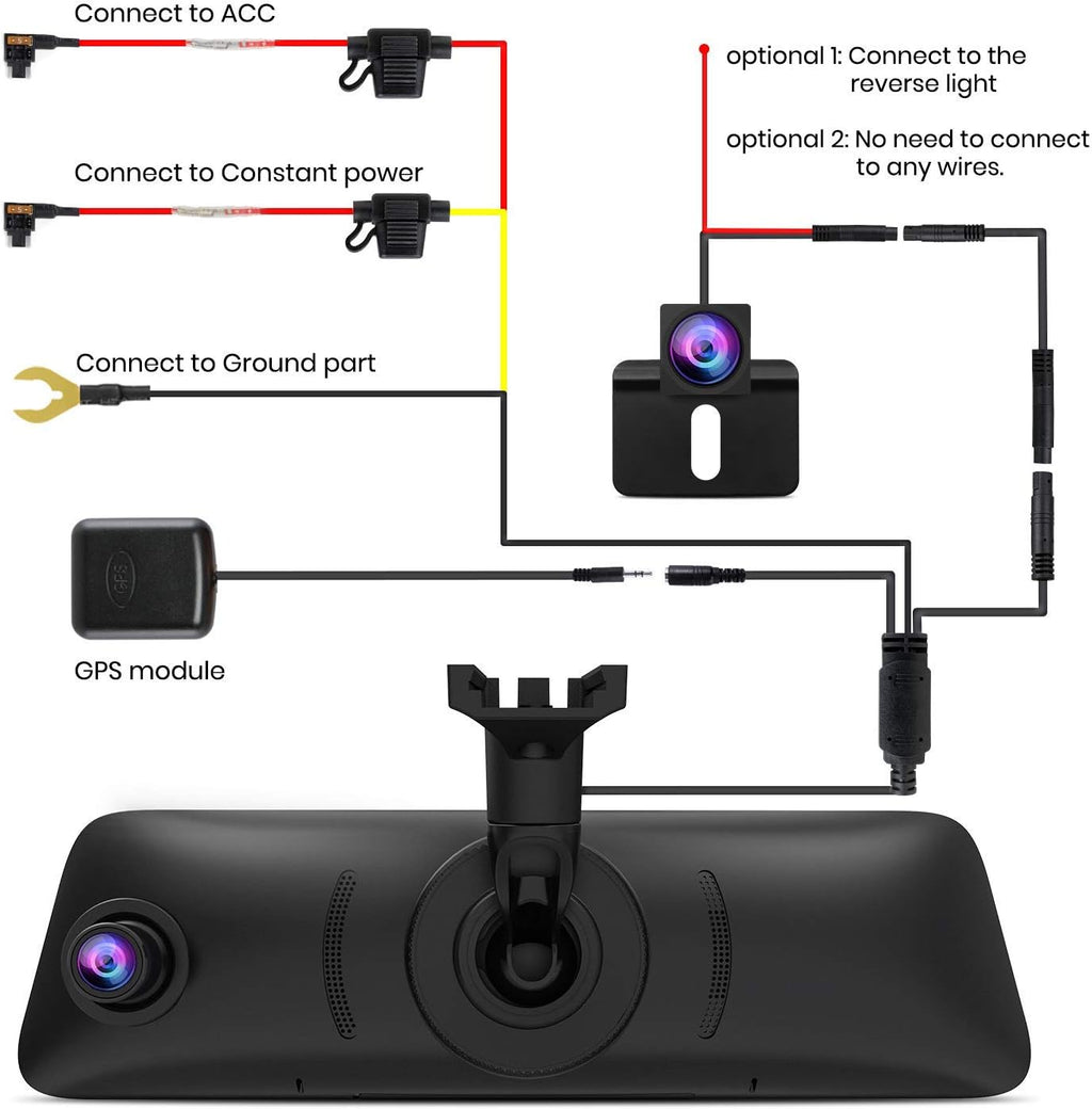 Rear View Mirror Camera with 9.35'' Touch Screen, Dual 1080P Night Vision W6771
