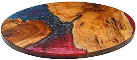 Resin Epoxy Round Top Table, Solid Wood & Epoxy Resin, Live Edge (16.5" Tall, 18 x 18 Inches) F651