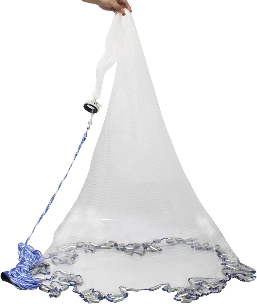 American Saltwater Fishing Cast Nets, 4Ft 6Ft 8Ft 10Ft 12Ft Radius, Stainless Steel Round Weights, 3/8 in Mesh Size D4630