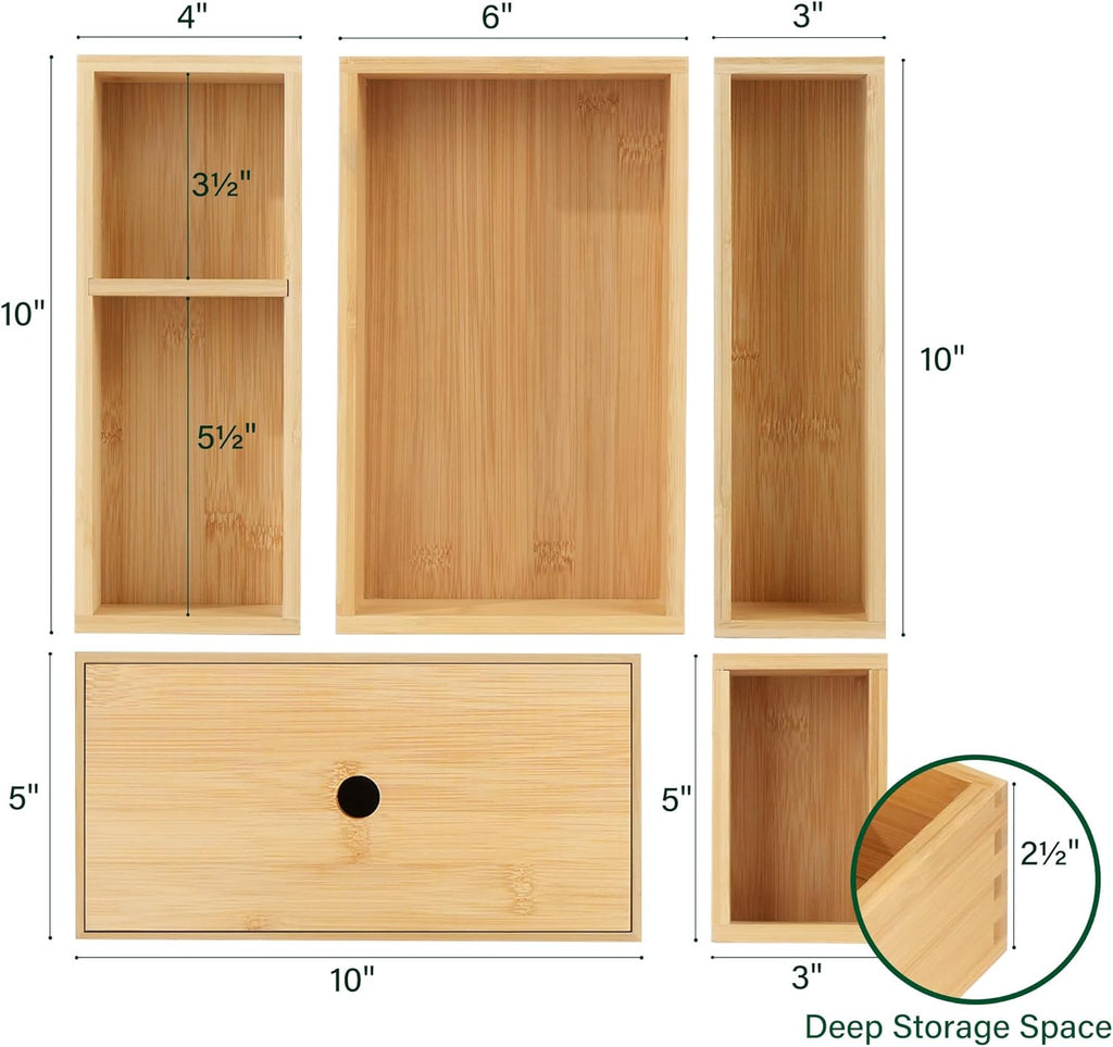 5 Pcs Bamboo Drawer Organizer Set X794068