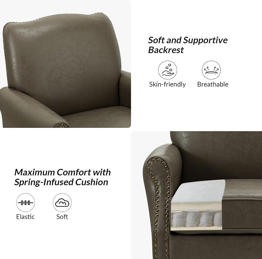 Grey Faux Leather Accent Armchair Set Of 2 with Solid Wood Legs K400928