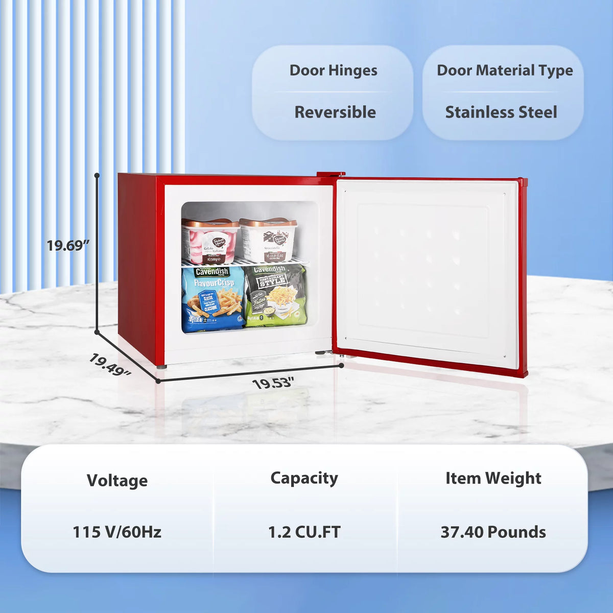 Mini Upright Freezer 1.2Cu.ft Red F981