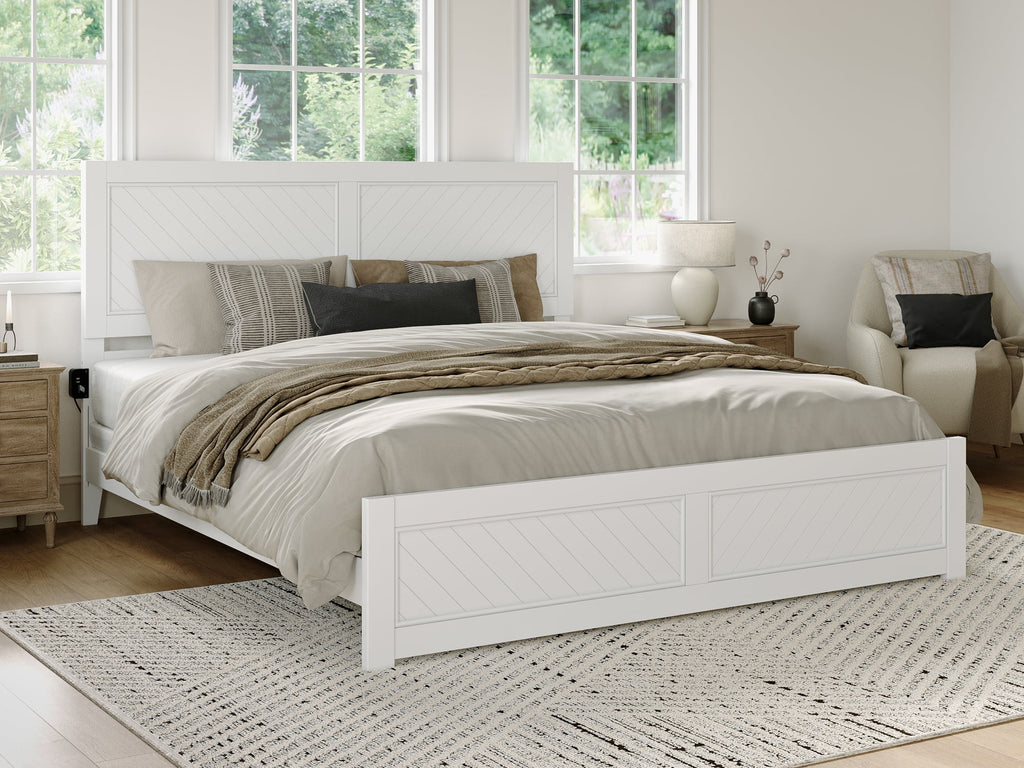 White Solid Wood King Bed Frame with Footboard C981