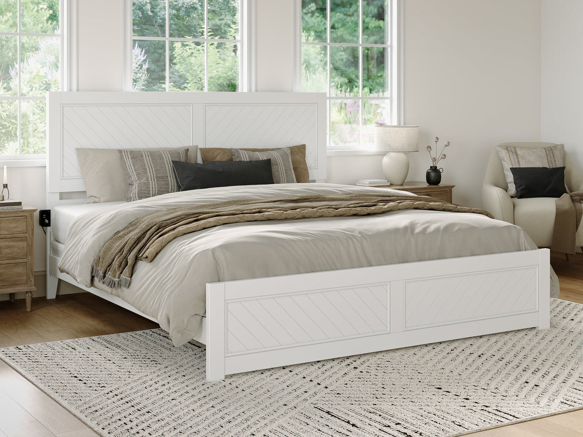 White Solid Wood King Bed Frame with Footboard C981