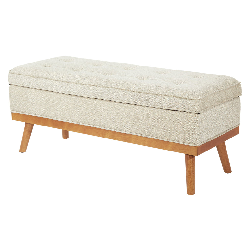 Linen Beige Fabric Storage Bench with Light Espresso Legs M28875