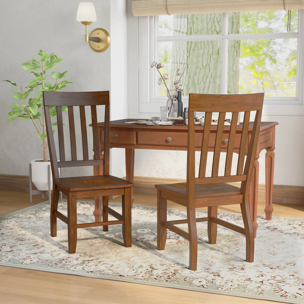 Oak Slat Back Wood Dining Chairs Set of 2 W991