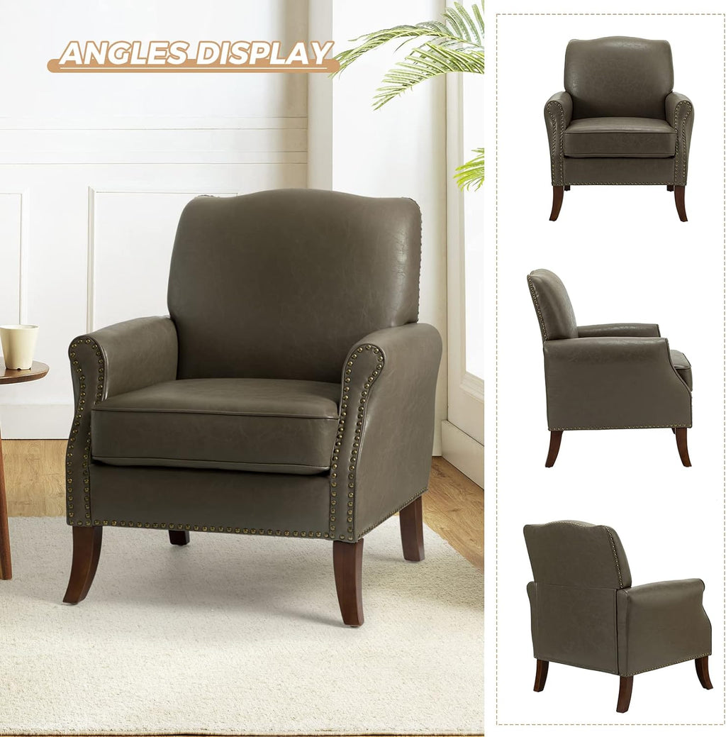 Grey Faux Leather Accent Armchair Set Of 2 with Solid Wood Legs K400928