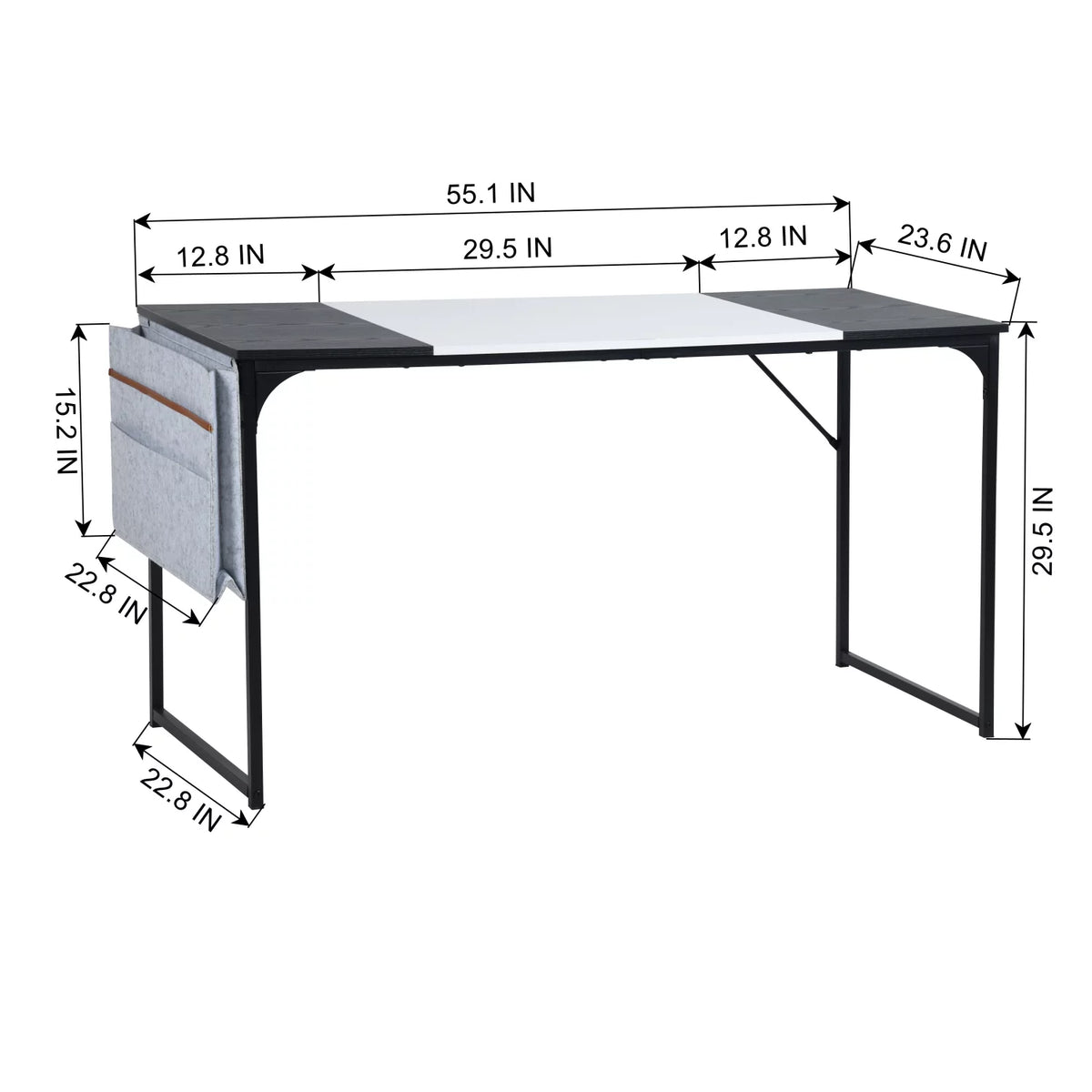 Computer Desk 55 inch with Storage Bag Black Metal Frame F45335
