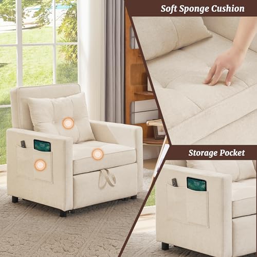 3 in 1 Convertible Sleeper Chair Bed with 2 Pillows and Backrest H5016