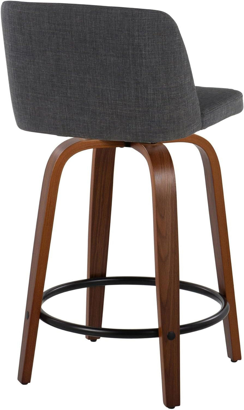 24" Counter Stool With Swivel In Walnut Wood And Charcoal Fabric - Set Of 2 Z693290
