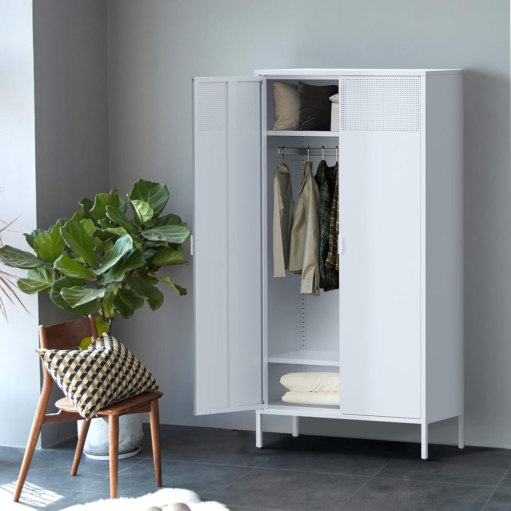 Metal Storage Cabinet with Adjustable Shelf & Removable Hanging Rods Y36975
