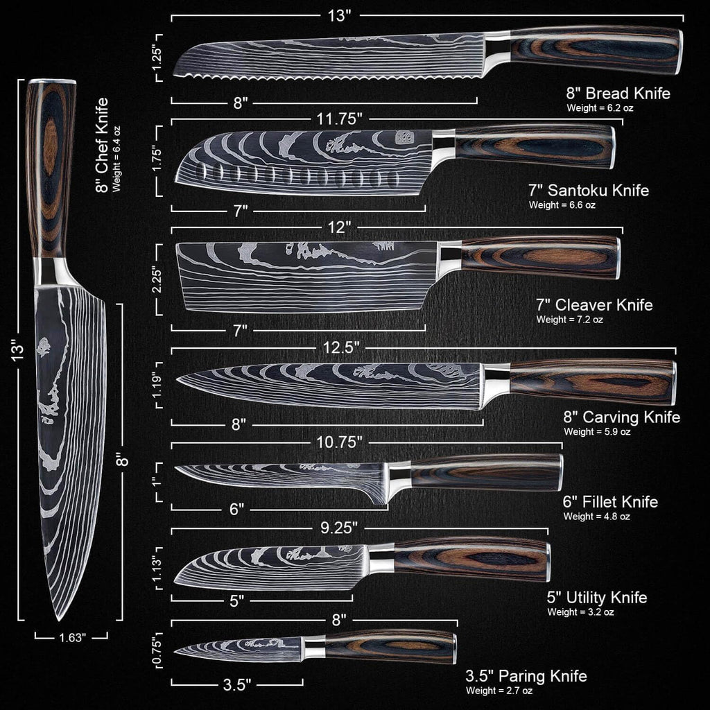 8-piece Japanese Kitchen Knife Set with Damascus Pattern G209