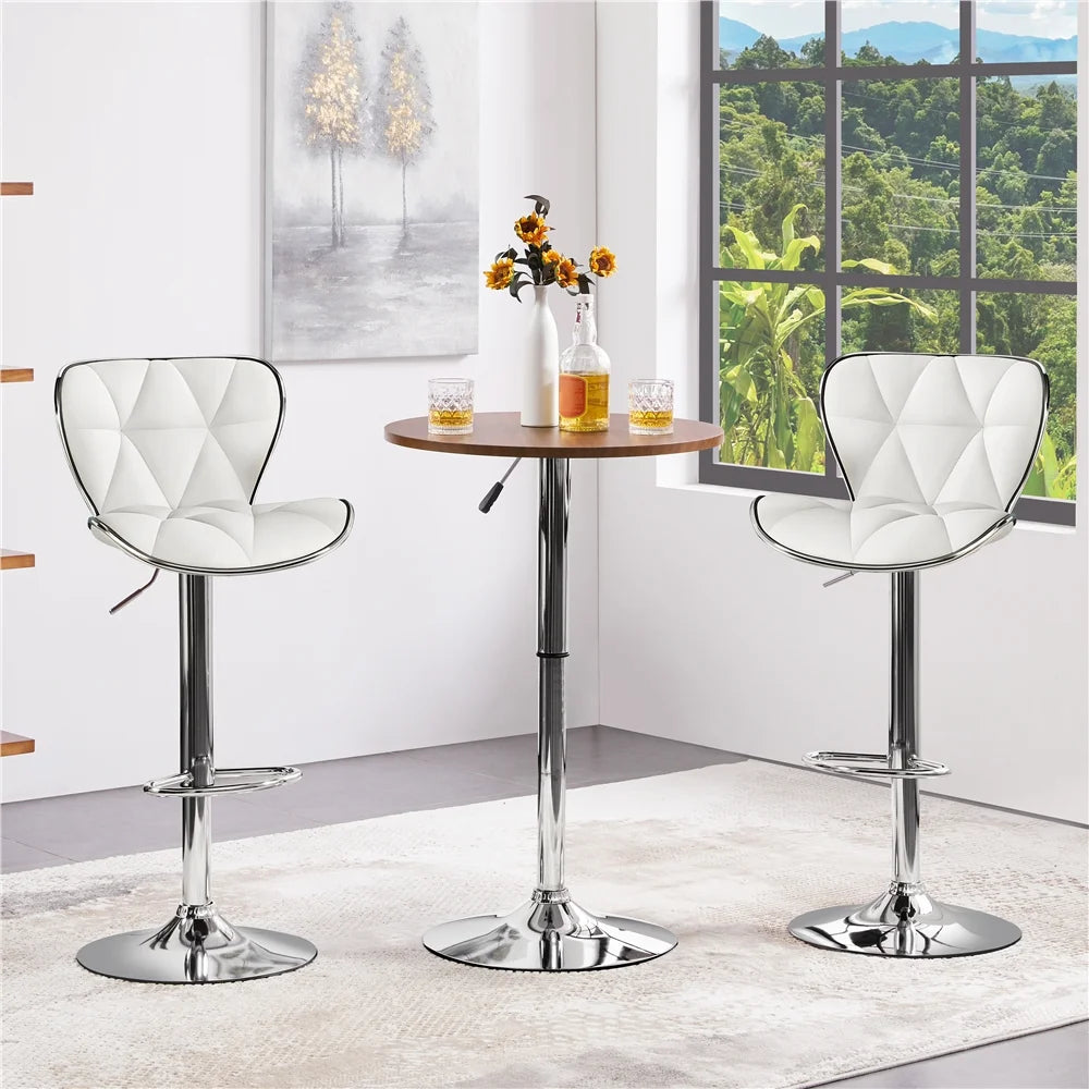 White PU Leather Swivel Bar Stool, Set of 2 Q14375