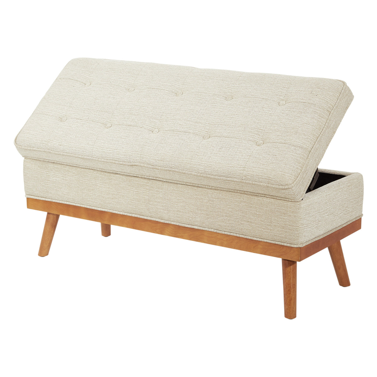 Linen Beige Fabric Storage Bench with Light Espresso Legs M28875
