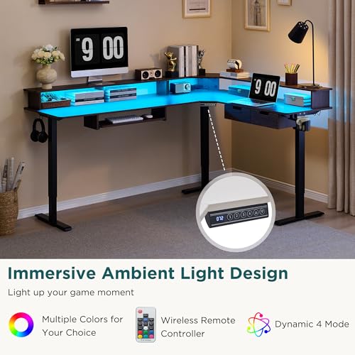 60 Inches L Shaped Electric Standing Desk with Drawers Y65166