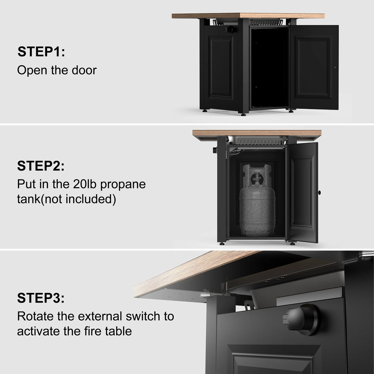 50000 BTU Propane Fire Pit Table with Lid & Lava Rocks W852