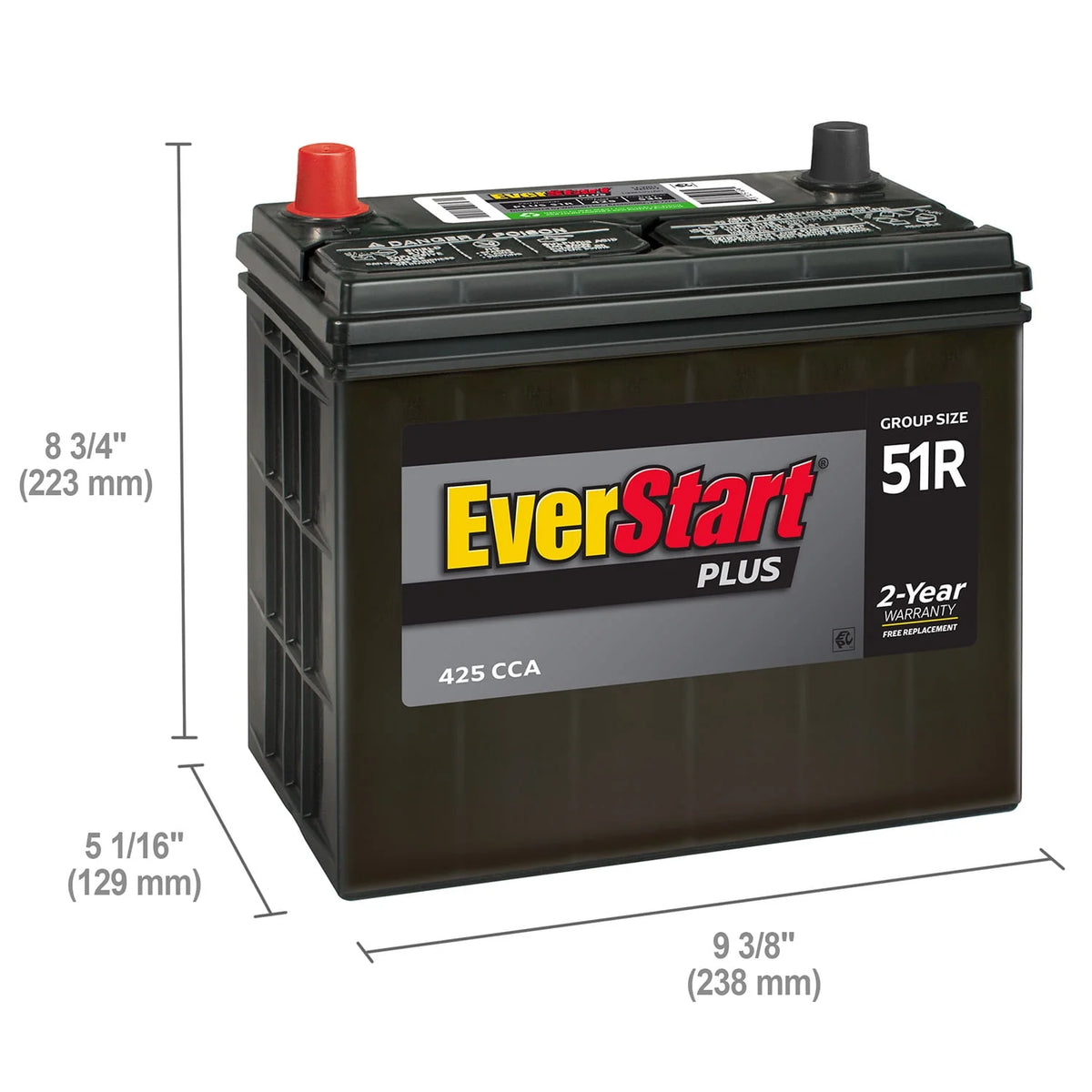 Lead Acid Automotive Battery, Group Size 51R 12 Volt, 425 CCA M352107