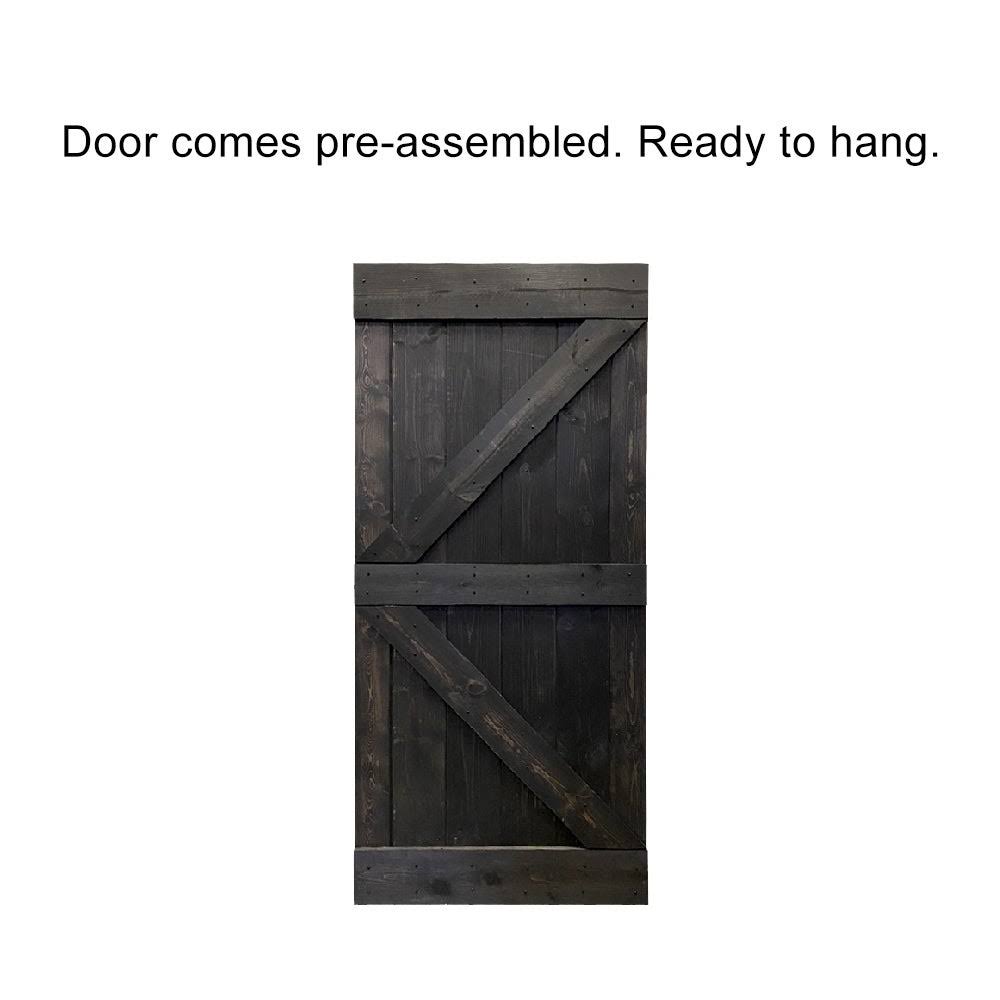 Charcoal Black Stained Wood Interior Sliding Barn Door with Hardware Kit O350