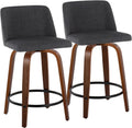 24" Counter Stool With Swivel In Walnut Wood And Charcoal Fabric - Set Of 2 Z693290