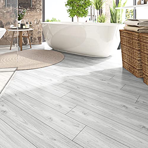6"x36" 15pcs Natural Wood Peel and Stick Vinyl Floor Tile White Waterproof U6672