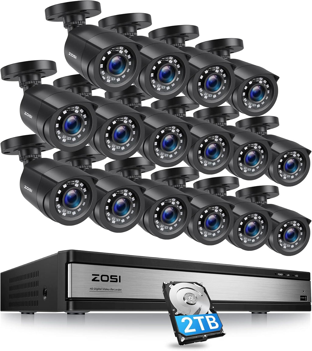 16CH 1080P Security Camera System with 2TB Hard Drive, 8PCS 1080P Outdoor Indoor Surveillance Cameras, 80ft Night Vision L3679
