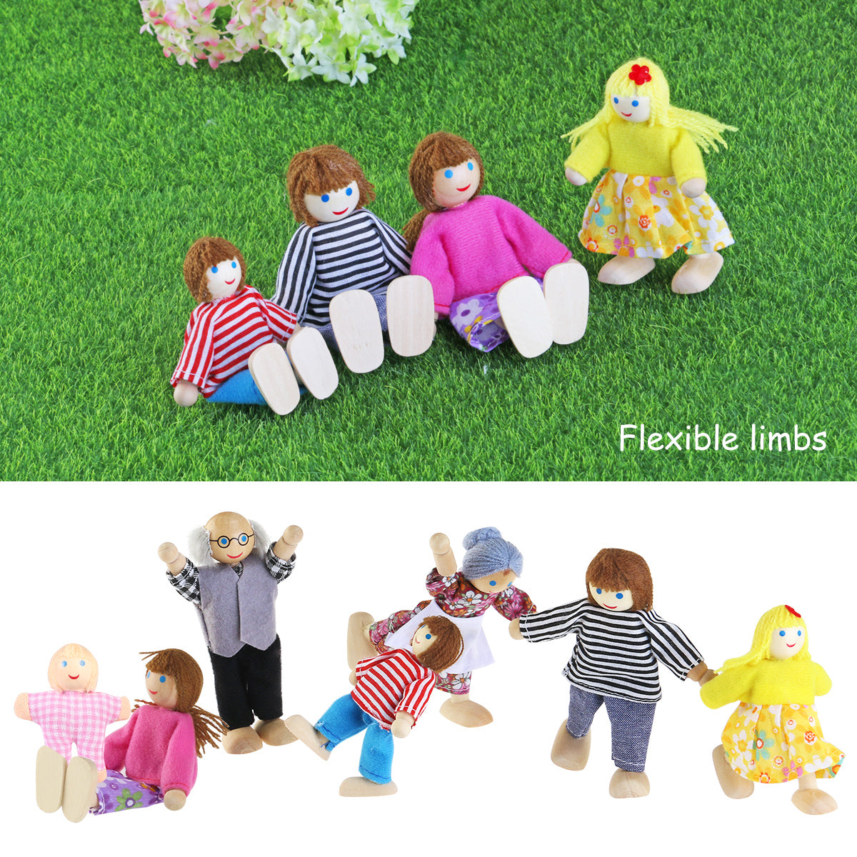 7pcs Wooden Dolls Pretend Play Set T891