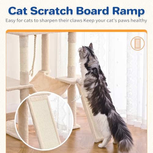 63in Multi-Level Cat Tree Tower with Sisal Scratching Posts, Condo, Hammock, Dangling Ball and Extended Platform, Dark Grey K3199